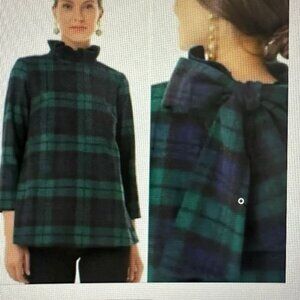 NWT $168 Tuckernuck Blackwatch Plaid Schoolgirl Bow Wool Faye Blouse Size XS